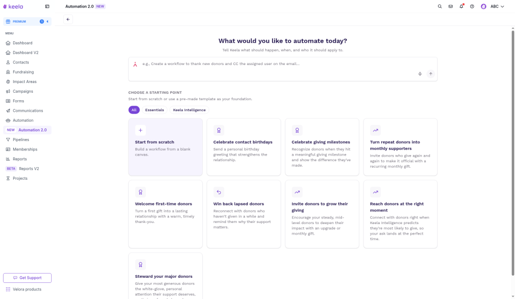New workflow — Choose a starting point with templates