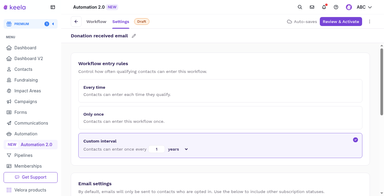 Workflow Settings with Custom interval