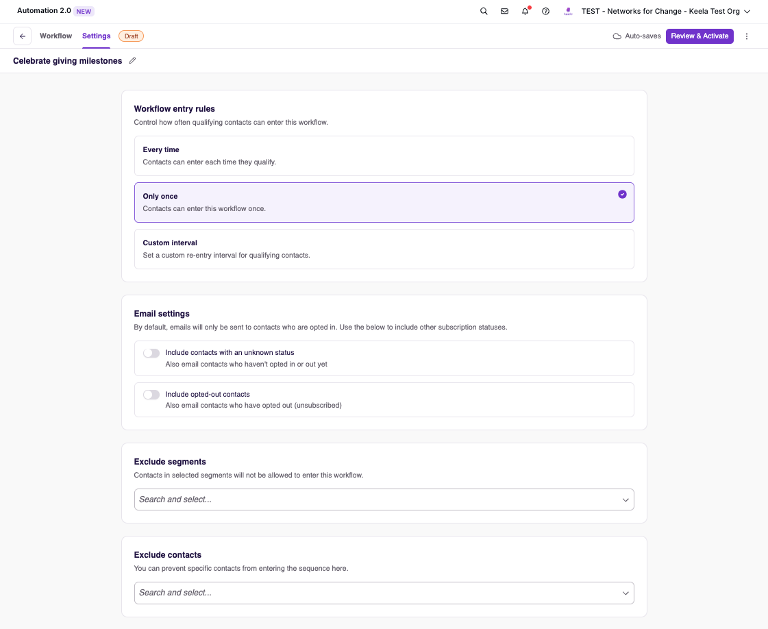 Workflow Settings â€” full Settings tab